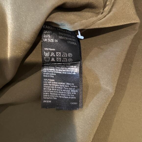 KAREN MILLEN Sleeveless Button Front Collared Olive Green Pleat Pocket Dress 10 - Picture 7 of 9